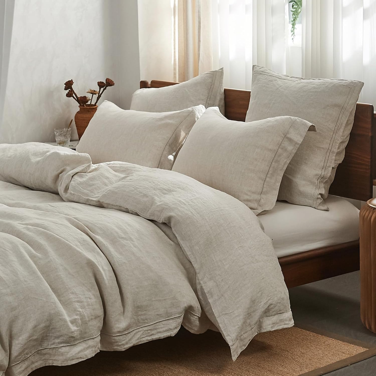 Linen Duvet Cover - Puur gewassen linnen dekbedovertrekset, driedelig, zacht,