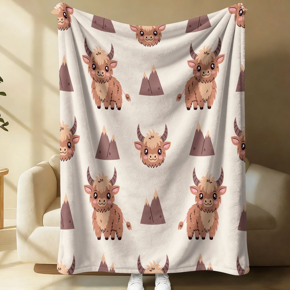 Highland Home Textiles - Leuke Highland Cow Print Flanellen deken