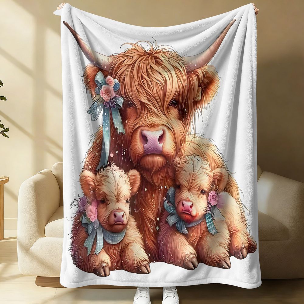 Highland Home Textiles - Highland Cow Print Deken Flanel Gooi