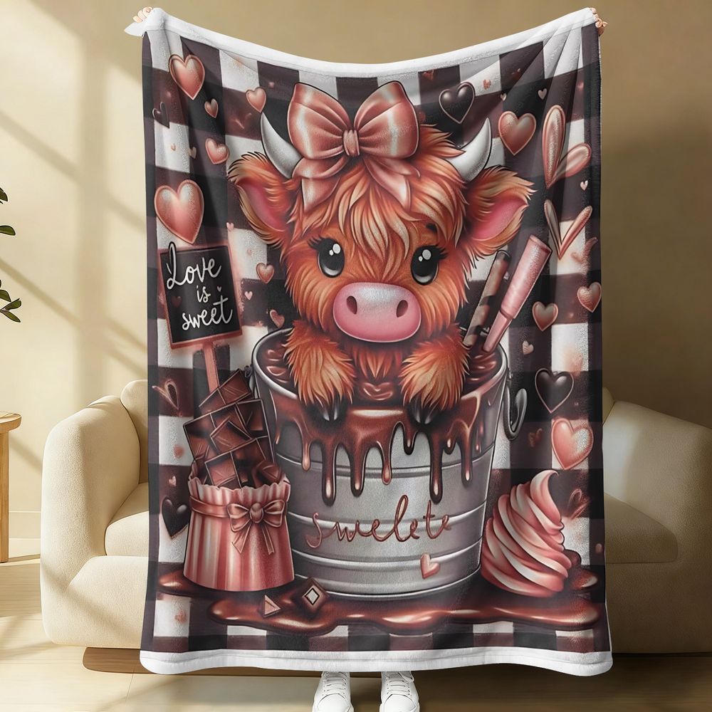 Highland Home Textiles - Leuke Highland Cattle bedrukte flanellen deken,