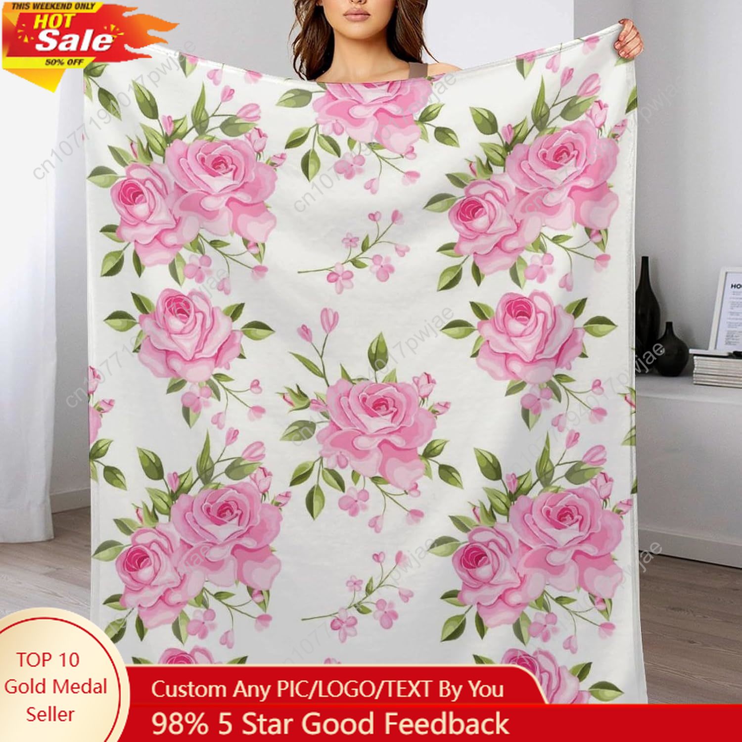 Home Textiles Throw - Roze bloem gooien deken bloemen decor