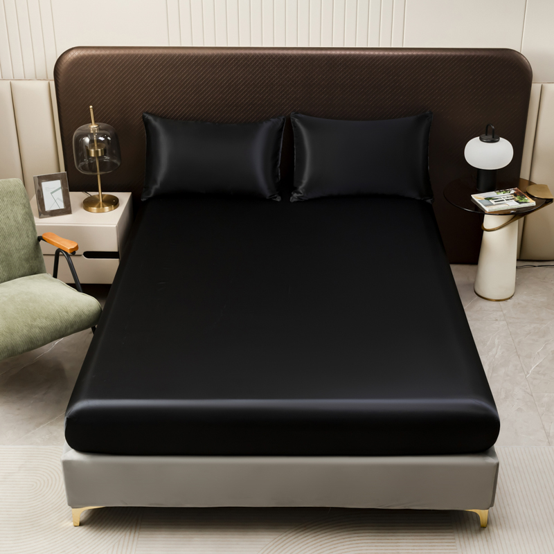 Silk Sheet Set - 3 stuks zwart satijnen hoeslaken effen