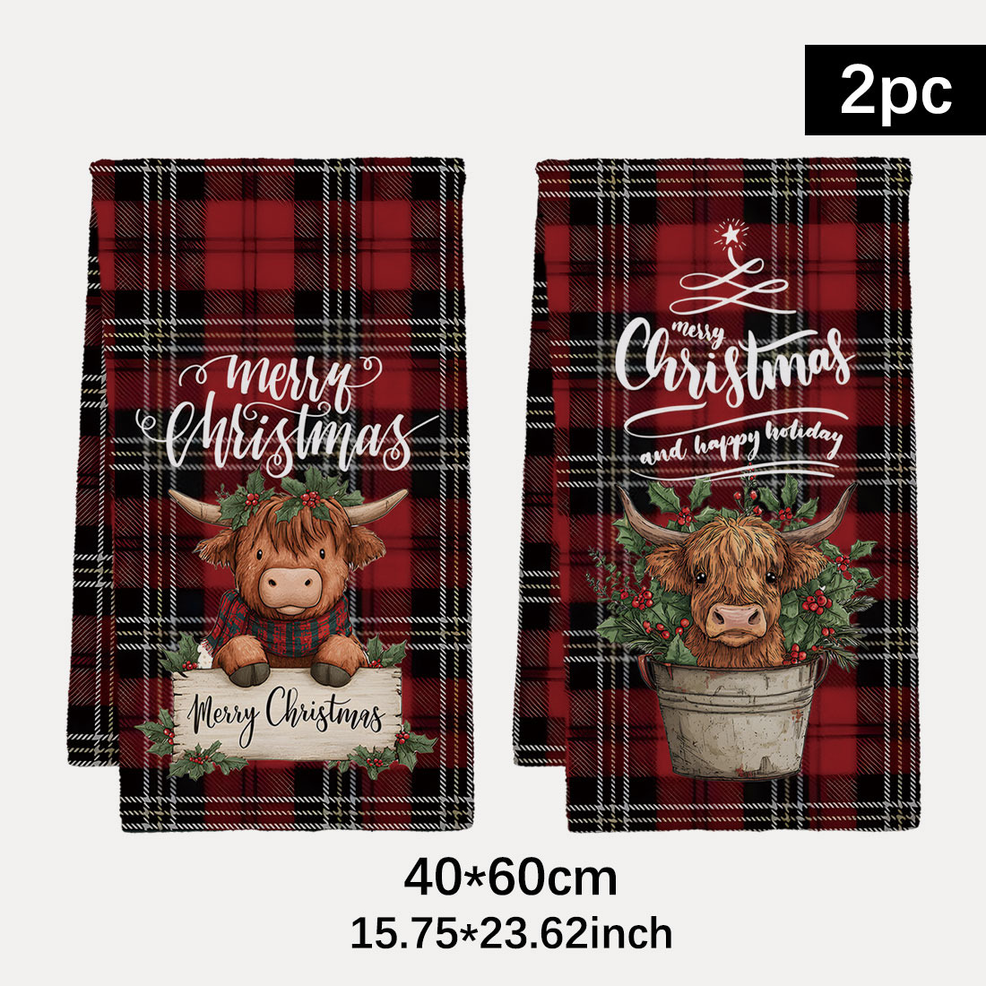 Highland Home Textiles - 40x60cm Kerst Serie Boom Roosters Sneeuwpop