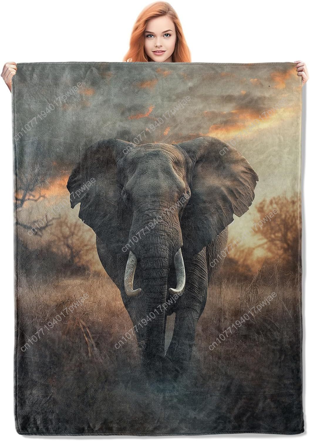 Home Textiles Throw - Fleece deken met olifant, realistische dierenscène