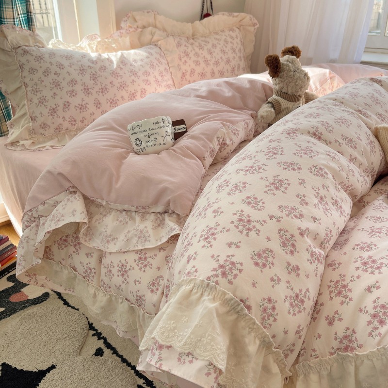 Silk Sheet Set - Nieuwe antieke zijden kant vierdelige Franse