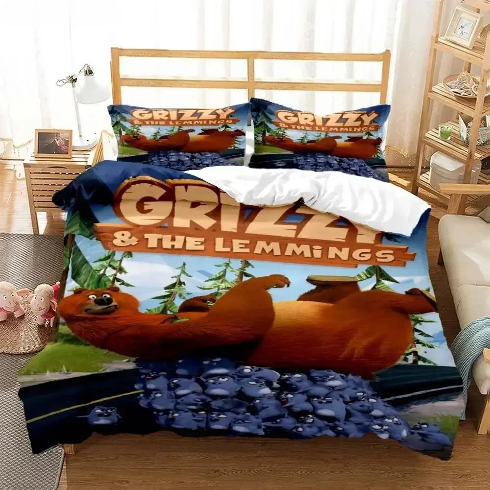 Linen Duvet Cover - Grizzly & De Lemmings Cartoon Anime