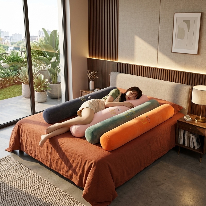 Bolster Pillow Long - Lange kussenrol van traagschuim, ondersteunend kussen