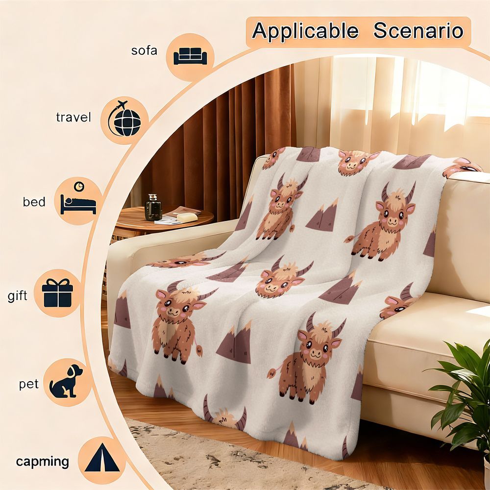 Leuke Highland Cow Print Flane - Highland Home Textiles recensie en prijs