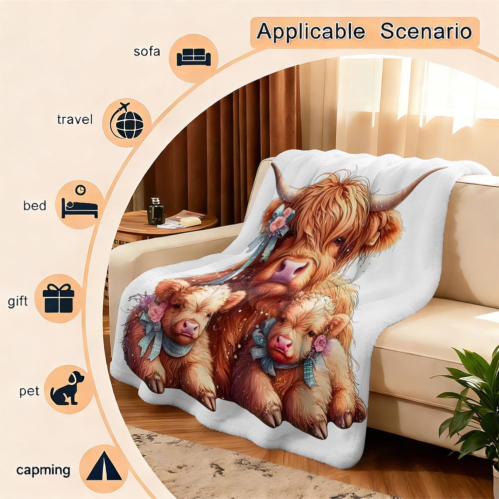Highland Cow Print Deken Flane - Highland Home Textiles recensie en prijs