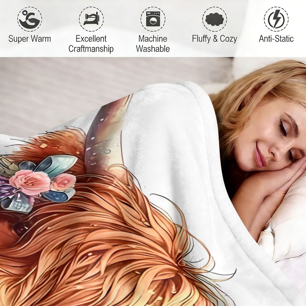 Highland Cow Print Deken Flane - Highland Home Textiles recensie en prijs