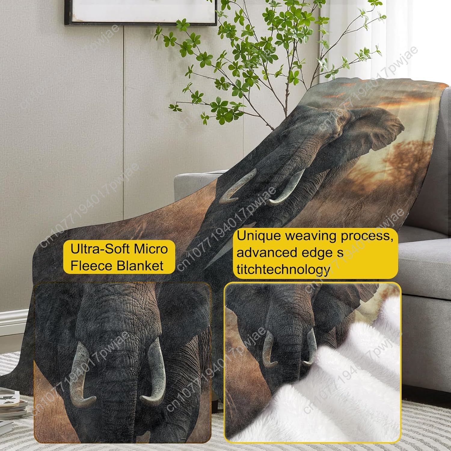Fleece deken met olifant, real - Home Textiles Throw recensie en prijs