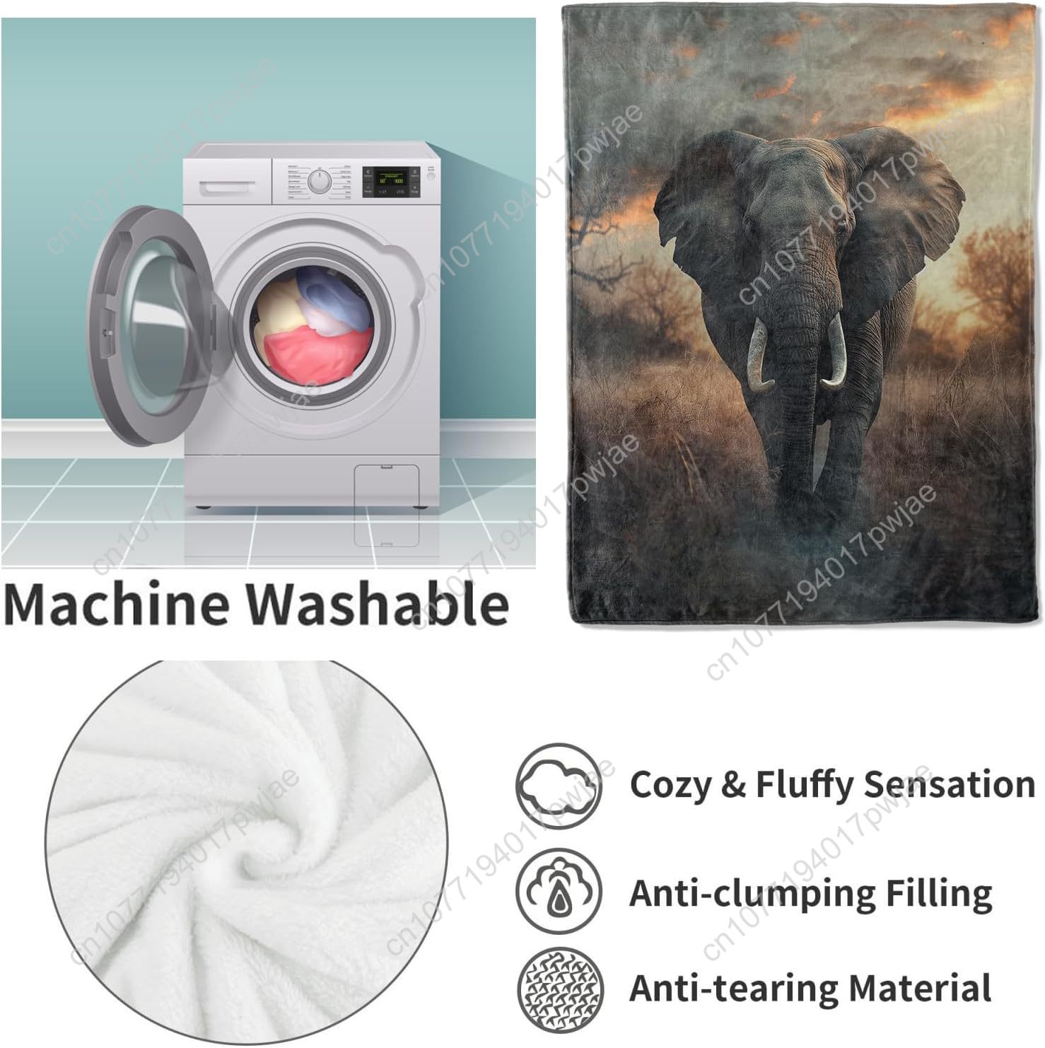 Fleece deken met olifant, real - Home Textiles Throw recensie en prijs