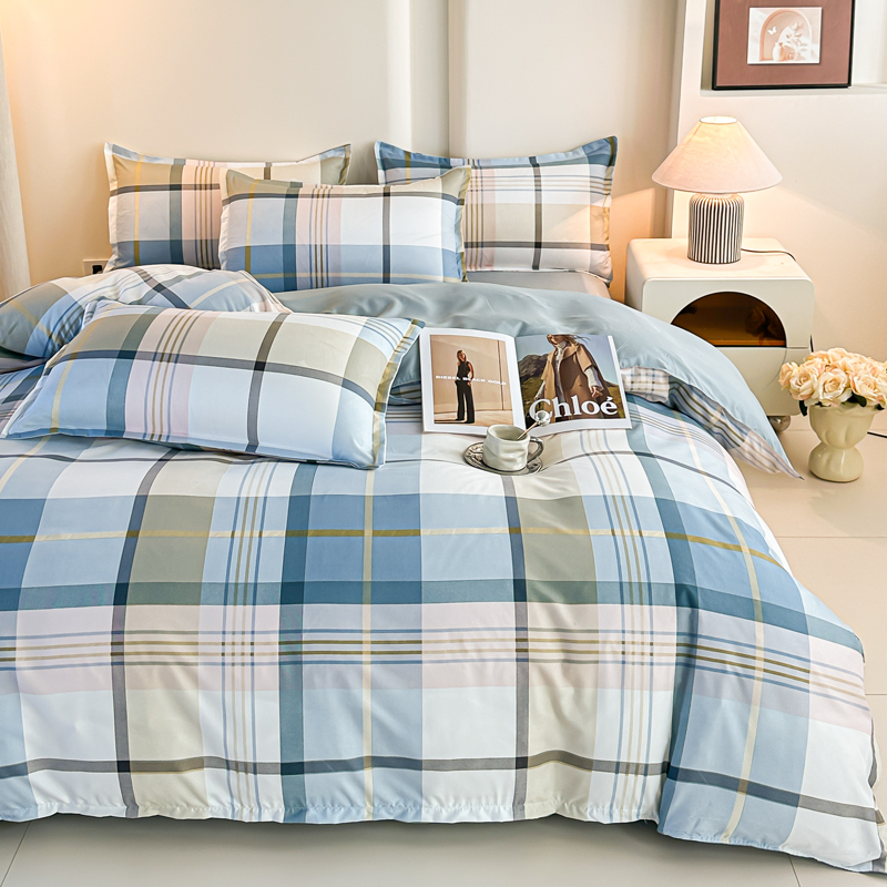 4-delige blauwe geruite bedden - Linen Duvet Cover recensie en prijs